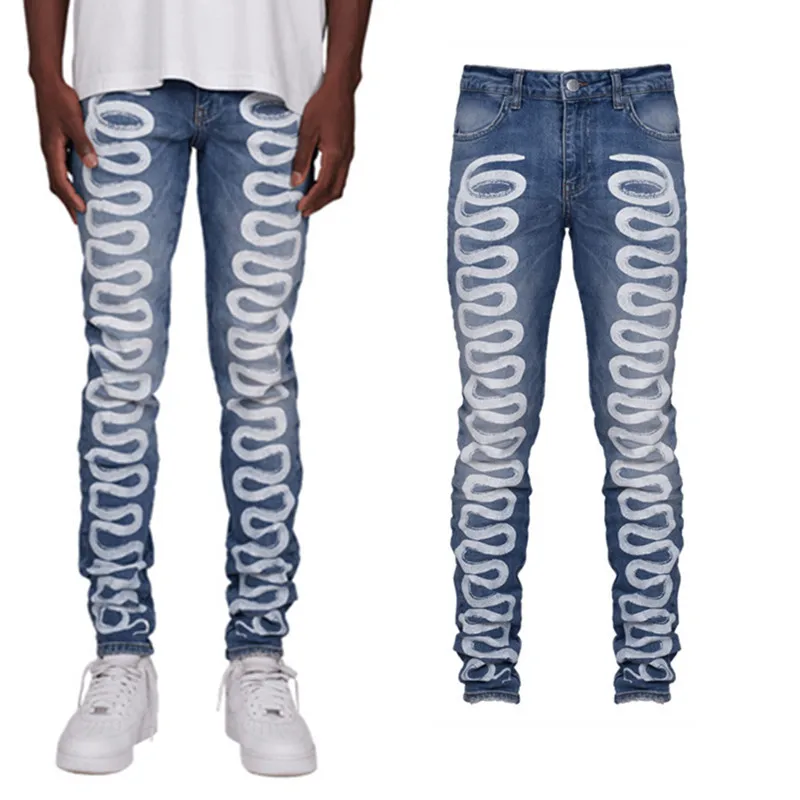 

29 New Fashion Trend Demin Pants Printing Leisure Slim Youth Men's Jeans