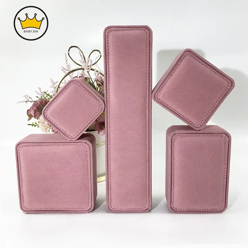 

Pink Rounded Corner Flannel Jewelry Box Packing Box Ring Pendant Bracelet Necklace Box Organizador De Joyas