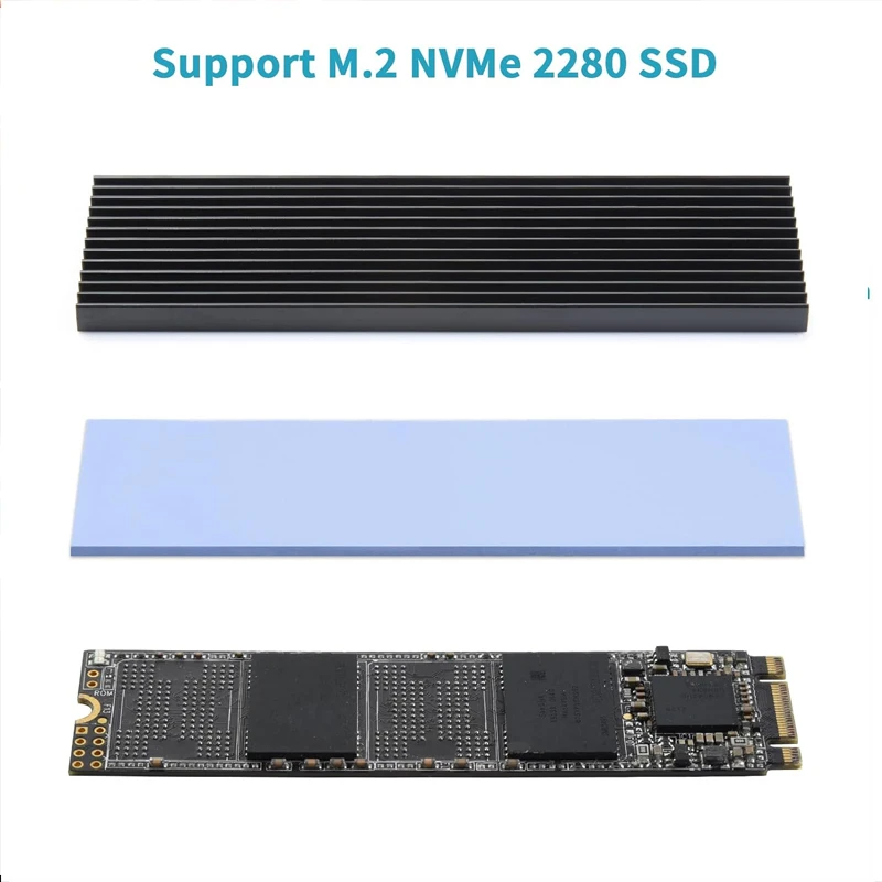 M.2 Heatsink with Thermal Silicone Pads 2280 SSD with 2 Black Rubber Straps for PC/PS5 M.2 SATA SSD