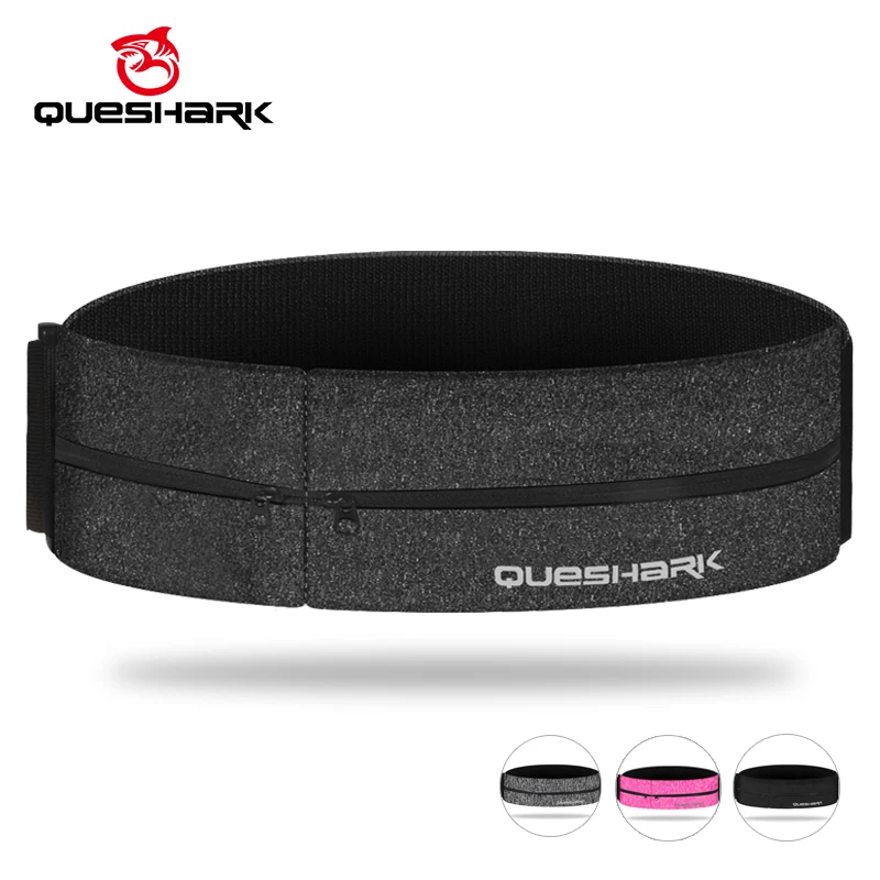 Queshark Reflective Elastic Waistband Sport Bag Double Zipper Pocket Running Gym Yoga Waist Belt Pack Phone Waist Wallet Bag