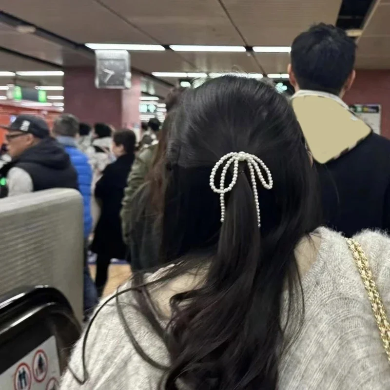 달콤한 진주 Bowknot 머리 바레트 여자 여자 헤어 클립 헤어 그립 헤어 액세서리 머리 장식 웨딩 파티 공급