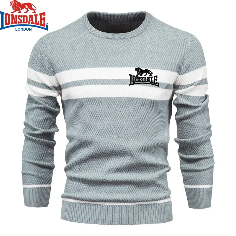 Embroidered LONSDALE Mens Boys Winter Stripe Sweater Thick Warm Pullovers Men's O-neck Basic Casual Slim Comfortable Sweaters 2