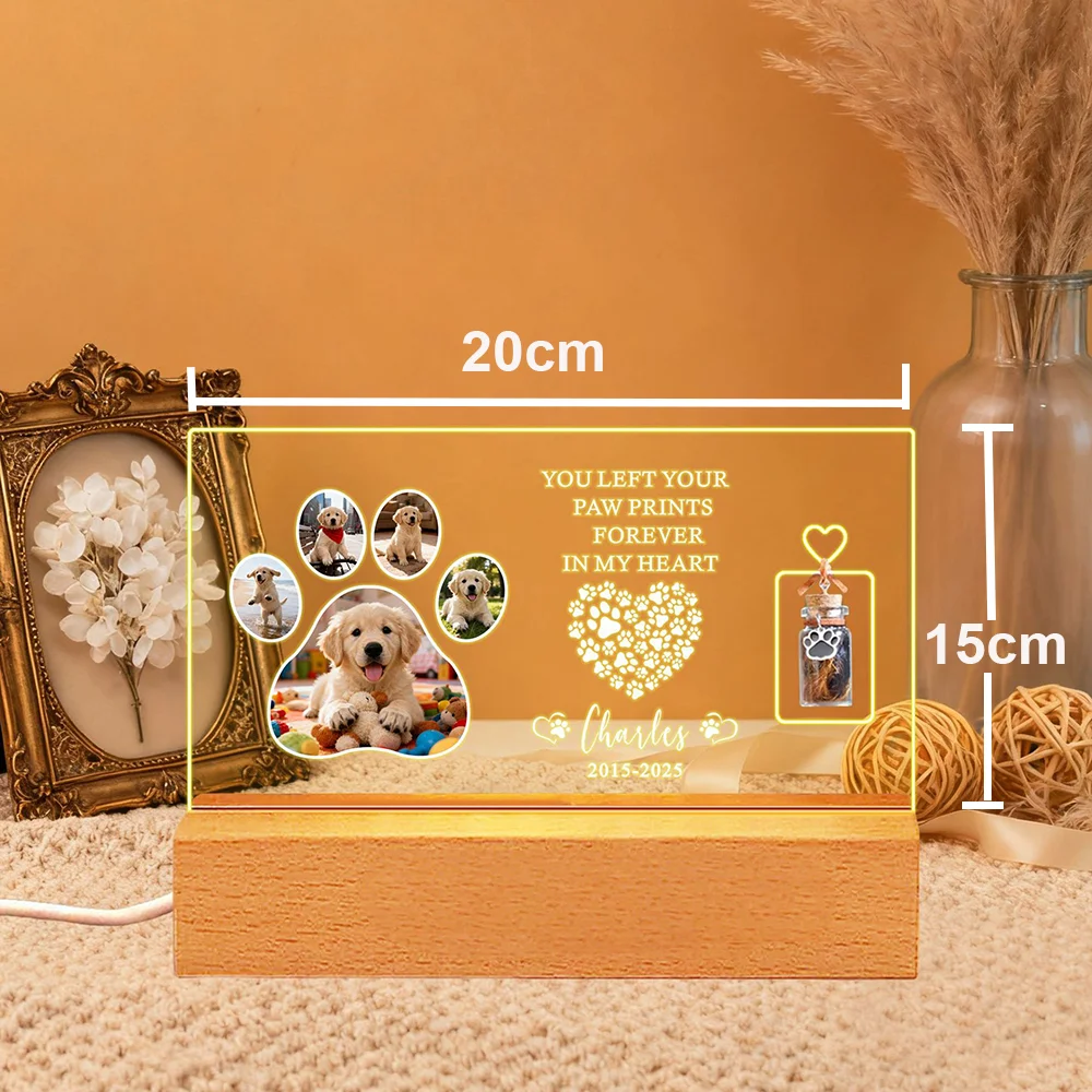 Acryl-Haustier-Andenken Leuchtende Plakette Individueller Haustier-Fotorahmen mit Glas Fell-Aufbewahrungsglas Personalisiertes Gedenkgeschenk – Detail 4