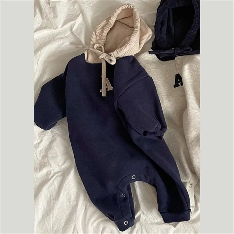 Spring Newborn Baby Girl Clothes Toddler Costume Hooded Rompers Letter Embroidery Infant Boys Jumpsuits