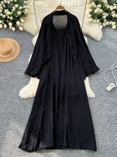 Robe chemise pour femmes musulmanes, ensemble deux pièces, costumes modestes solides, Ensemble musulman du Ramadan, Maroc, dubaï, Abayas, tenues islamiques Jalabiya
