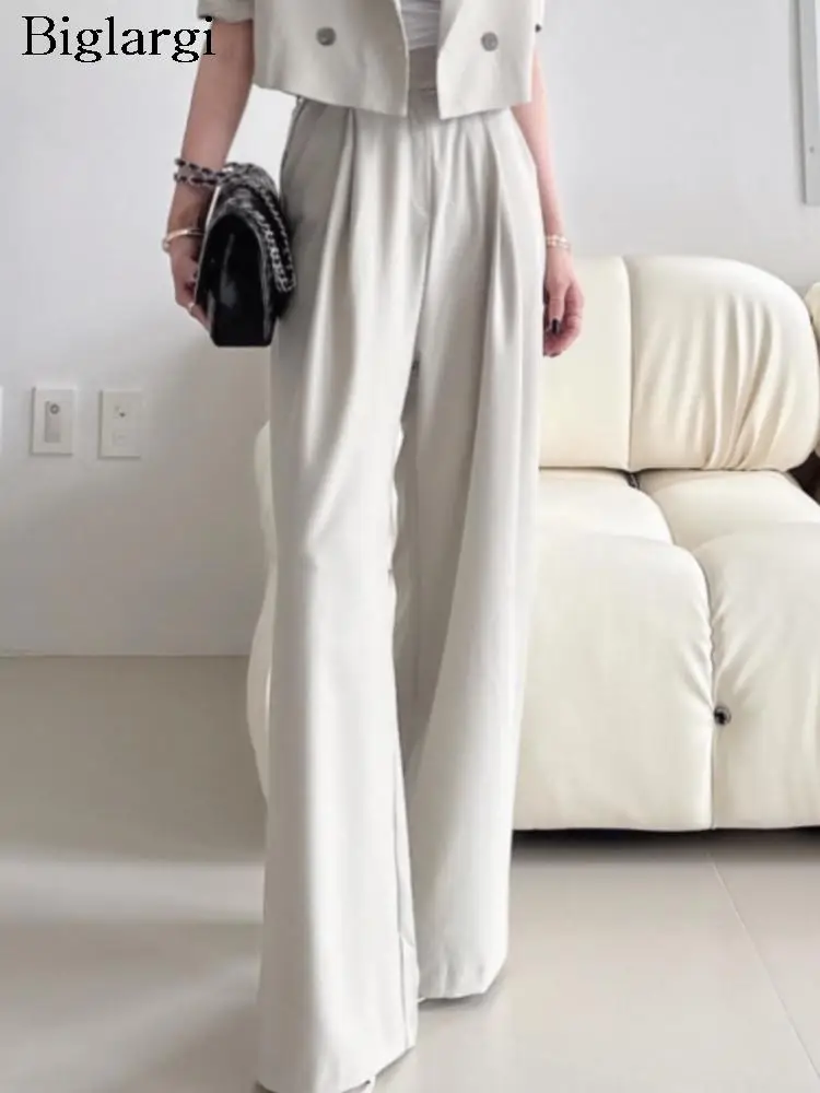 

Blazer Suit Autumn Long Pant Women High Waist Fashion Pleated Ladies Trousers Wide Leg Loose Casual Woman Pants 2023