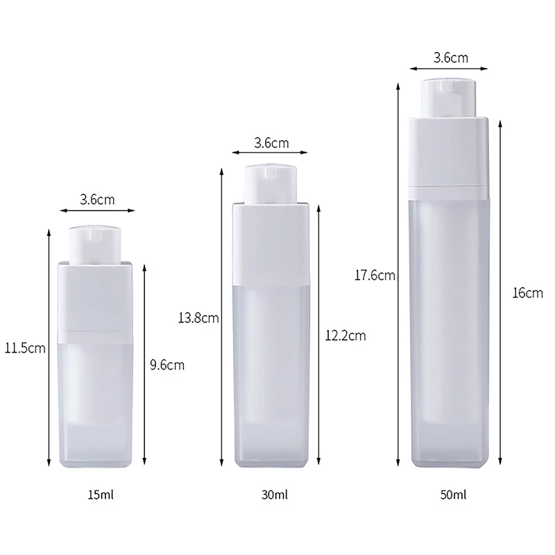 에어리스 펌프 회전 화장품 용기, 프로스트 더블 레이어 두꺼운 스퀘어 로션, 빈 에어리스 병, 15ml, 30ml, 50ml