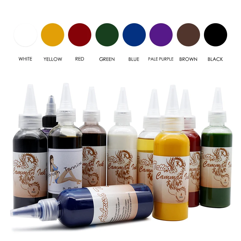 8 Colors Airbrush Paint for Temporary Tattoo 100ml Waterproof Body Art Semi-permanent Makeup Tint Beauty Tattoo Supplies