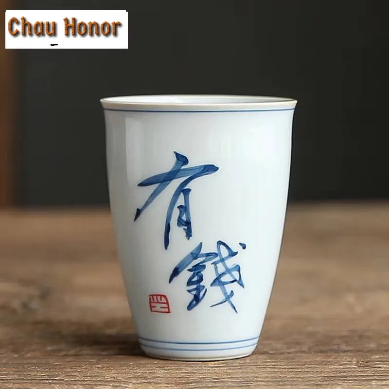 2pc/lot Hand-painted Calligraphy Tea Cup Fragrance-smelling Cup Tall Cup Literati Tea Ware Mug Single Cup Kung Fu Tea Set 60ml