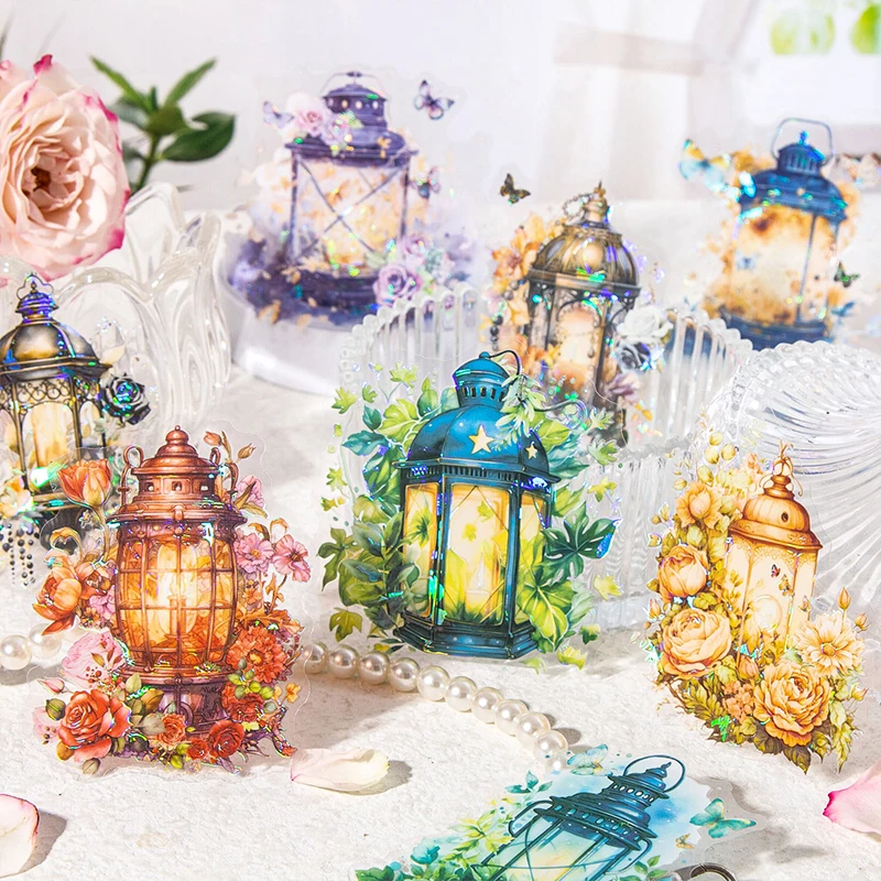 10pcs Flowers Bottles PET Stickers Glass Container Aesthetic Decor Stationery Journaling Album Scrapbooking Collage Material