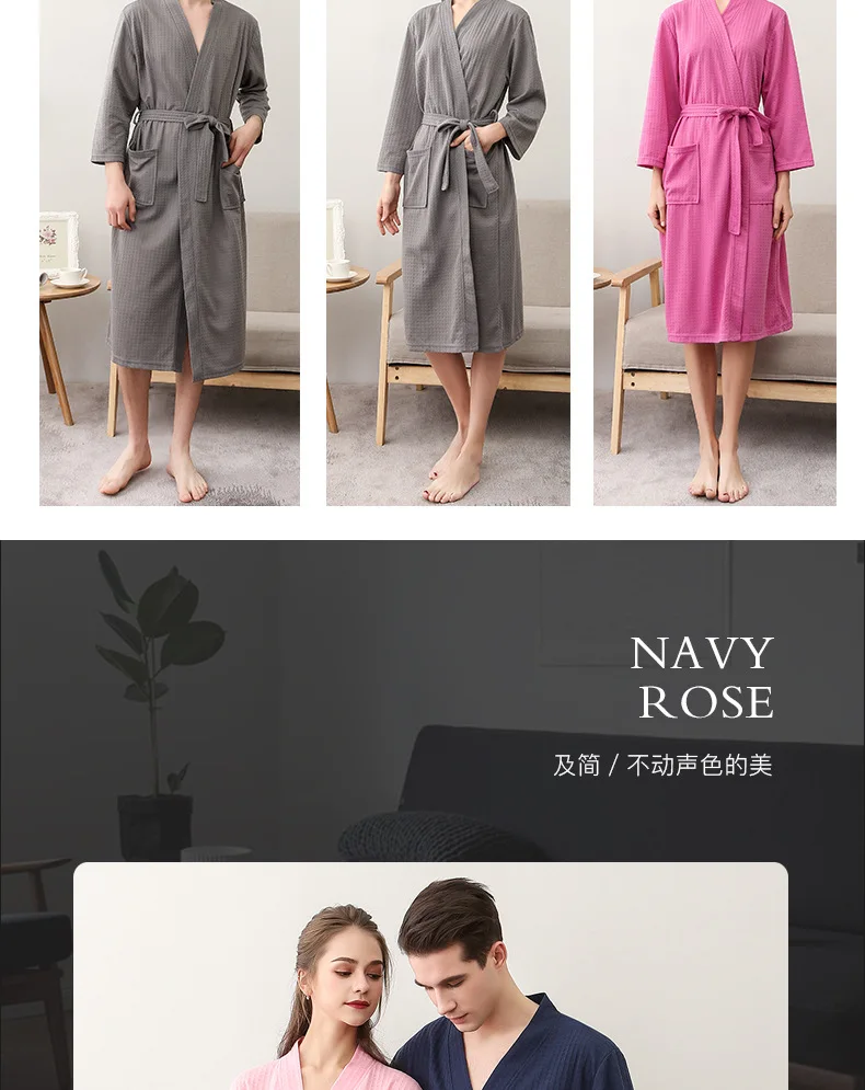 Waffelgewebter Bademantel, minimalistischer nordischer Stil, Paar-Robe, Spa-Robe mit Gürtel, mehrfarbig, lockere Passform, Loungewear für Männer und Frauen – Detail 12