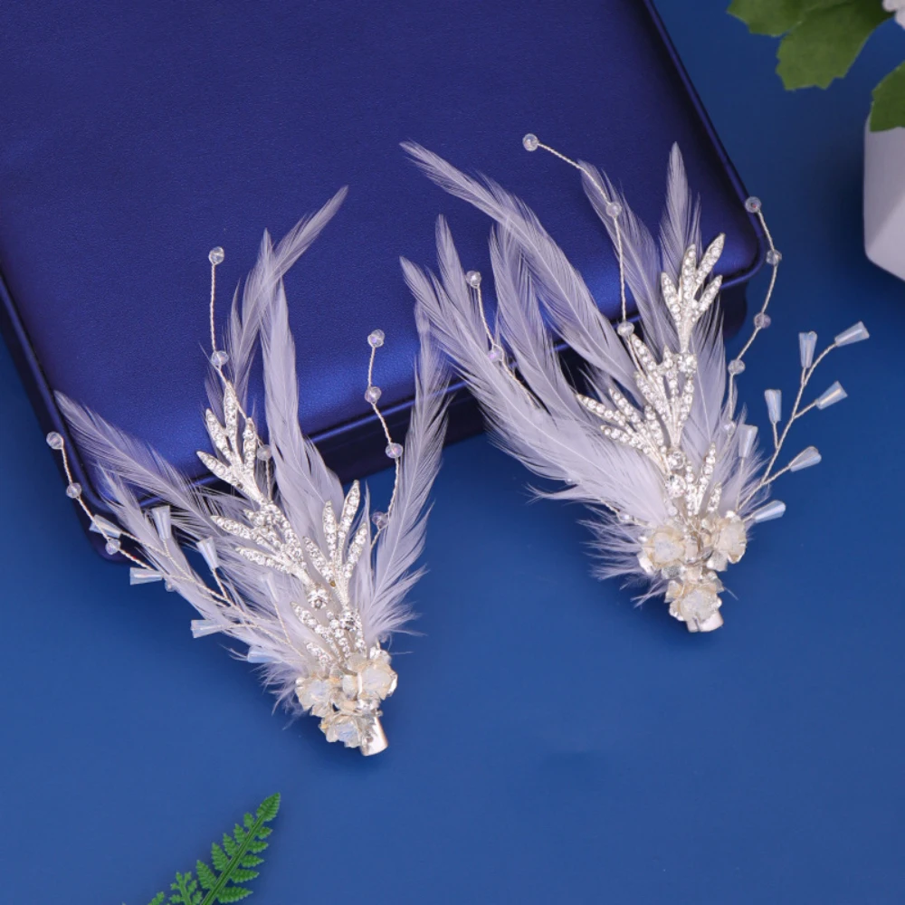 

HB15 Fashion Feather Hair Clips for Bride Hair Accessories Feather Decoration Wedding Headgear Jewelry Girl Gift Women Headpiece