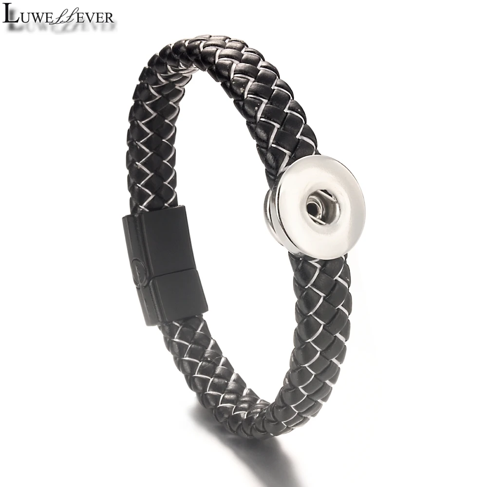 Amazing Weave Punk Rock 059 Fit 18mm Snap Button Retro Pu Leather Bangle Bracelet Charm Jewelry For Women Men Teenagers Student