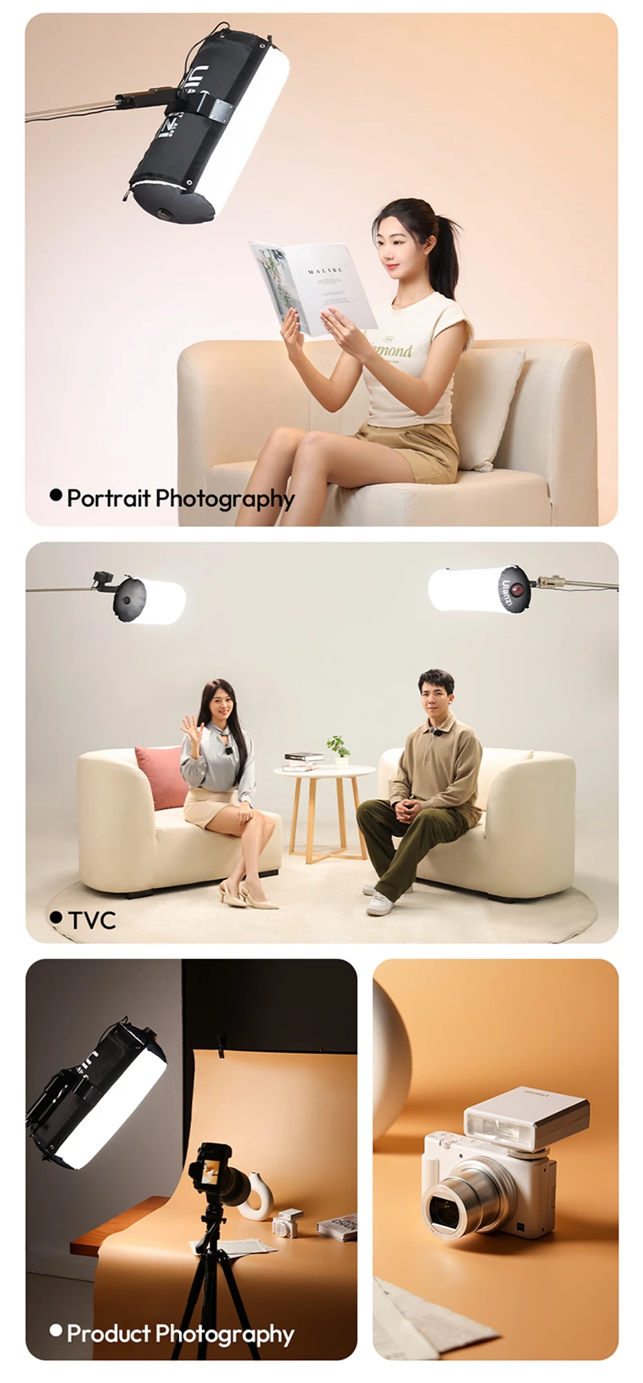  AL120/AL60 Bi-color Inflatable LED Light Air Tube Video Light 2700-6500K for I