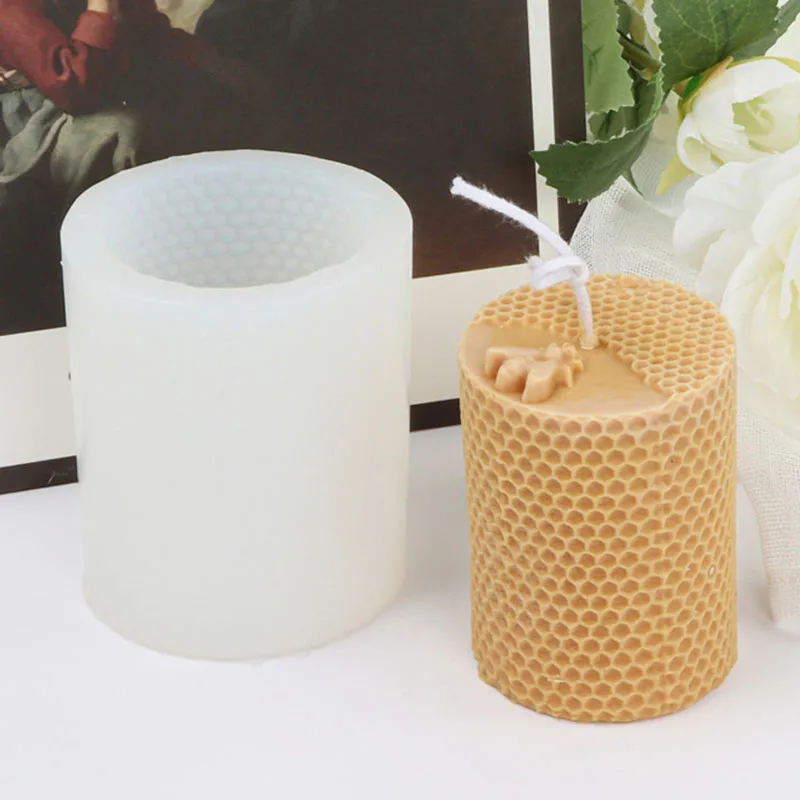 3D Bear Honeycomb Candle Silicone Mold Geometric Soy Wax Candle Gypsum Soap Mould Aromatherapy Resin Molds Craft Gift Home Decor