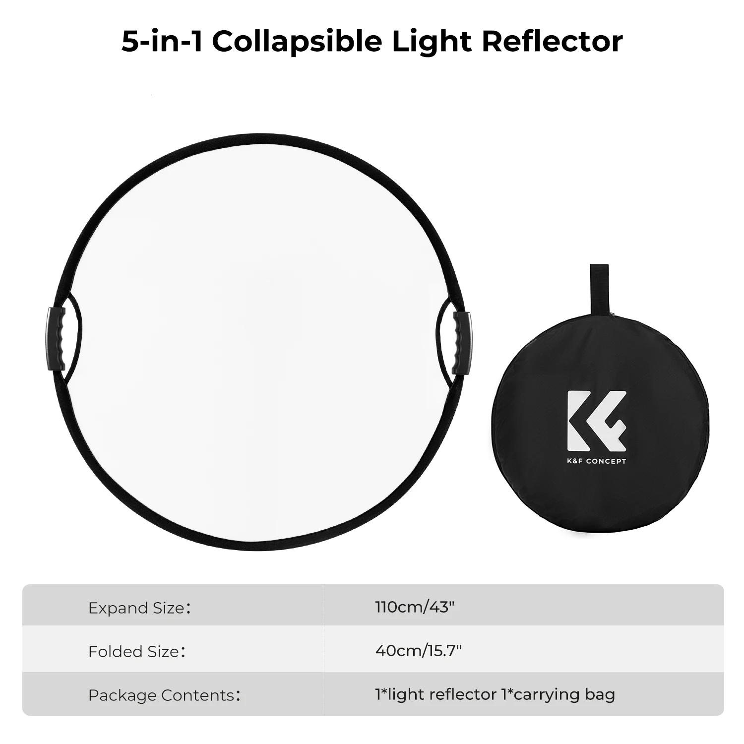60-110mm 5-in-1 Circular Reflector with Handle Translucent Soft Light Panel Portrait Outdoor Photography Light Block