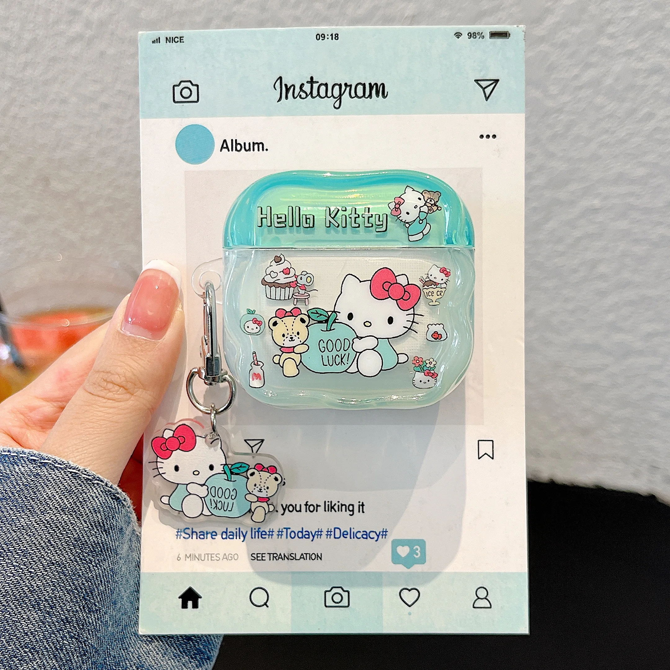Charming Glossy TPU Earphone Case with Pendant - HelloKitty, MySweetPiano & Gudetama Design