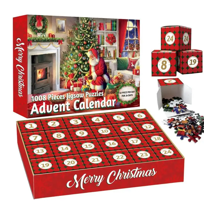 

2023 Puzzle Advent Calendar Christmas Scene Jigsaw Puzzles Toys 24 Days Countdown Calendars Santa Puzzles Gifts For Kids Adults