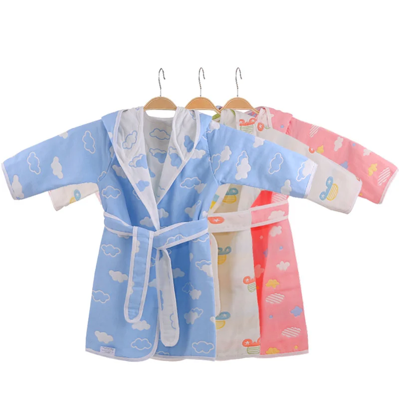 Spring Bathrobe Six-layer Gauze Pure Cotton Comfort Soft Sweet Children's Hooded Nightgown Adult Breath Gift Cute Pajamas
