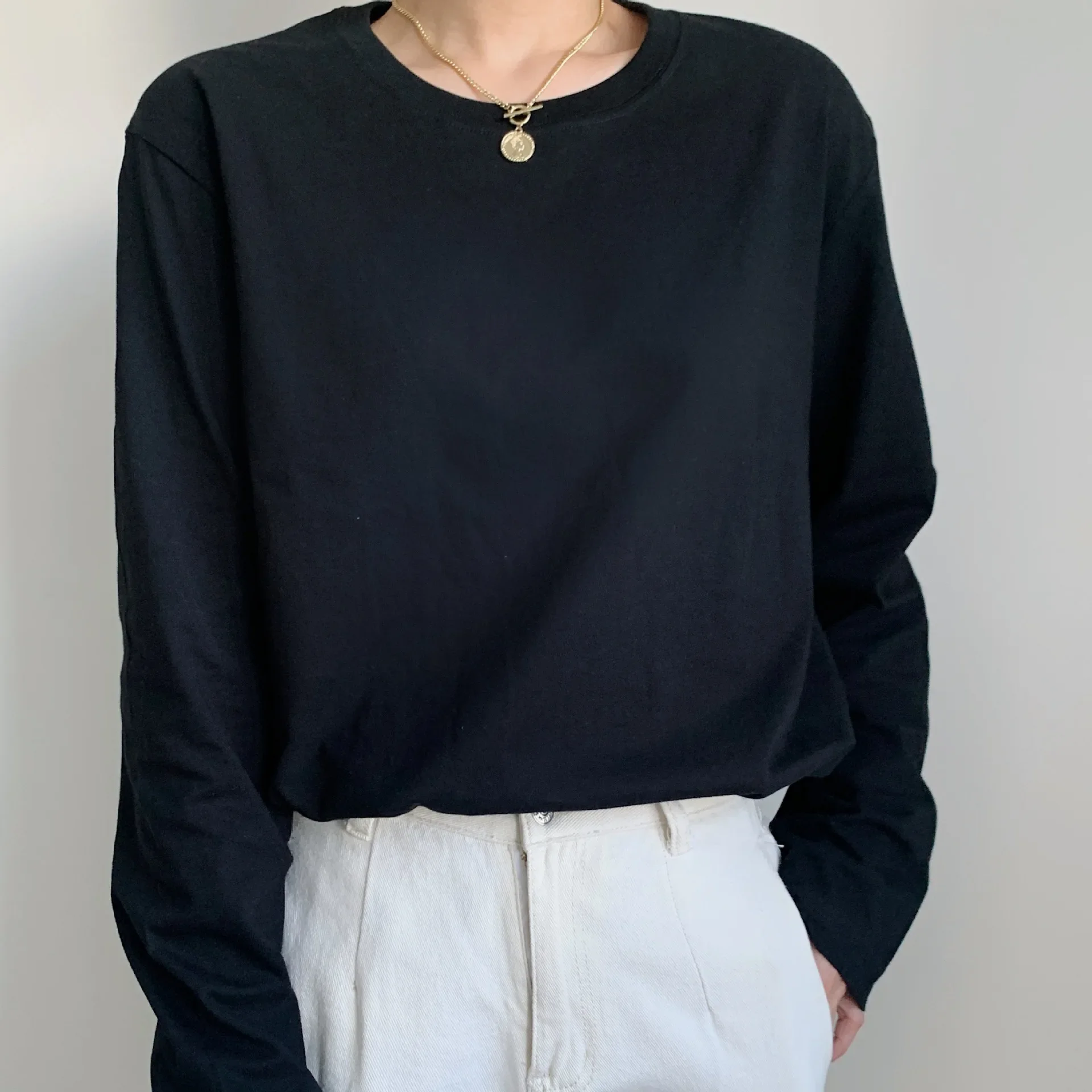 

Pure Cotton Autumn & Winter Solid Tops Bottoming T-shirt Women Loose Commuter Leisure Thermal Underwear Tops Clothing Plu Size