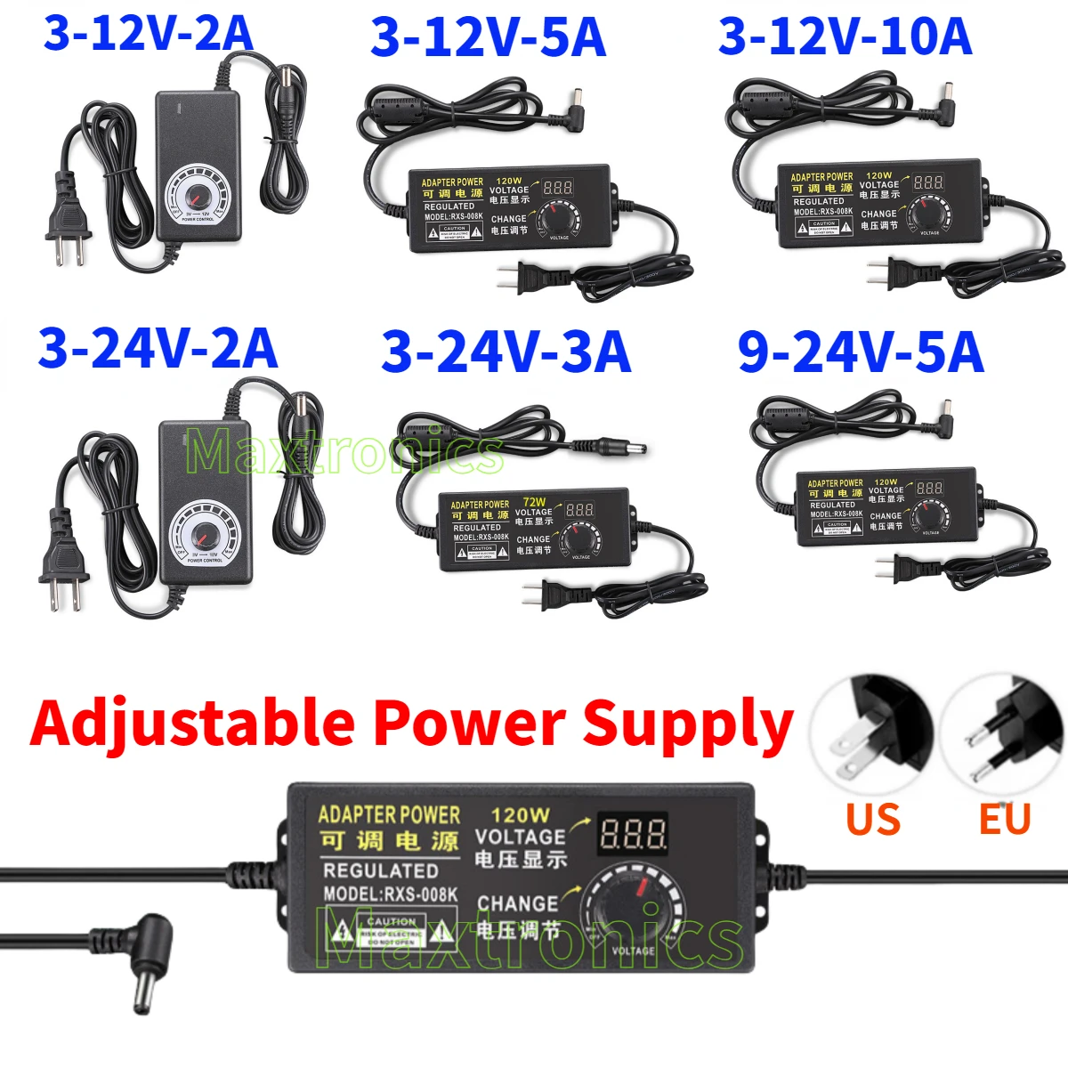Description Picture 2 of itemAdjustable Adapter Voltage Regulated Universal Power Supply AC110V-220V to DC 3-12V 3/9-24V for LED Strip Lighting Transformer