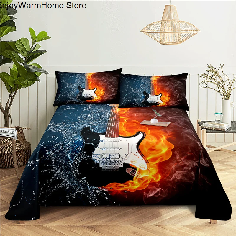 fashion Music Sheet Set Piano Keyboard Music Note Printed Bed Flat Sheet With Pillowcase Polyester Bedding 5