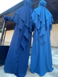 Two Layer Khimar Islamic Clothing Long Triangle Hijab Scarf Dubai Turk Muslim Women Headscarf Ramadan Eid Hijabi Niqab(No Dress）
