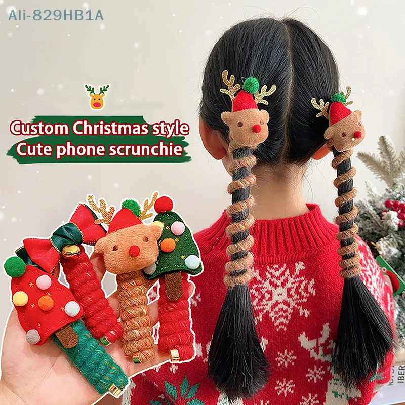 

Christmas Headwear Children's Telephone Line Hair Loop Horsetail Head Rope Christmas Elastic Bands Festival Hair Accessories