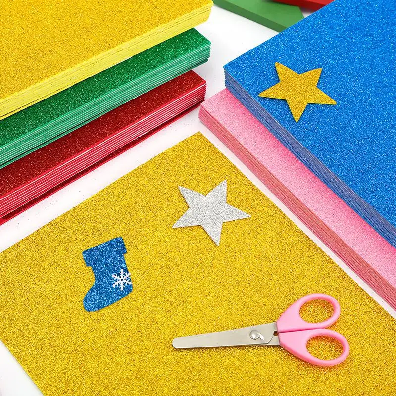 A4 10pcs Foamiran Glitter Foam Paper DIY Kraft Sponge Paper Gold Powder Glitter Handmade Paper Crafts Wedding Party Supplies