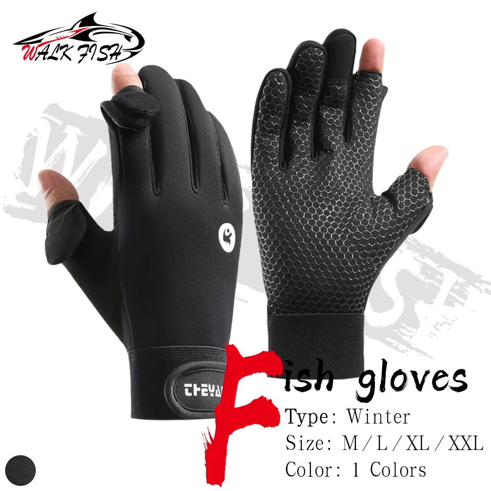 WALK FISH Warmth Fishing Gloves Waterproof Anti Slip Windproof Fleece Full Finger Touch Screen Bicycle Motorcycle Gloves Unisex