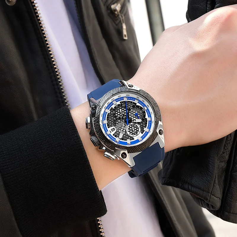 Quartz Watch For Men Sport Relogio Masculino Blue Silicone Strap Mens Watches Top Brand Luxury Luminous Waterproof  Man Watch
