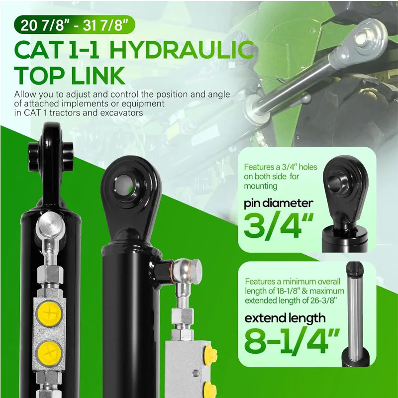 Hydraulic Top Link SPH320033 Cat. 1-1 with Locking Block 20 7/8&rdquo;-31 7/8&rdquo; 2 x Hose Fits Most Tractors Excavators