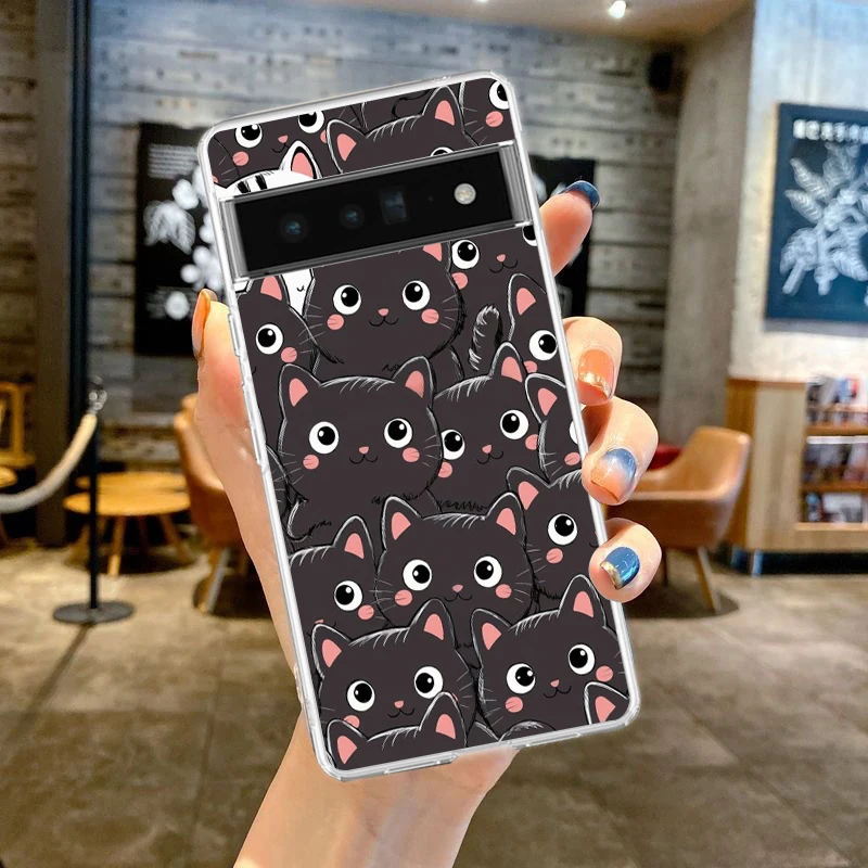 Transparent Soft TPU Phone Case with Cute Cartoon Cat Pattern