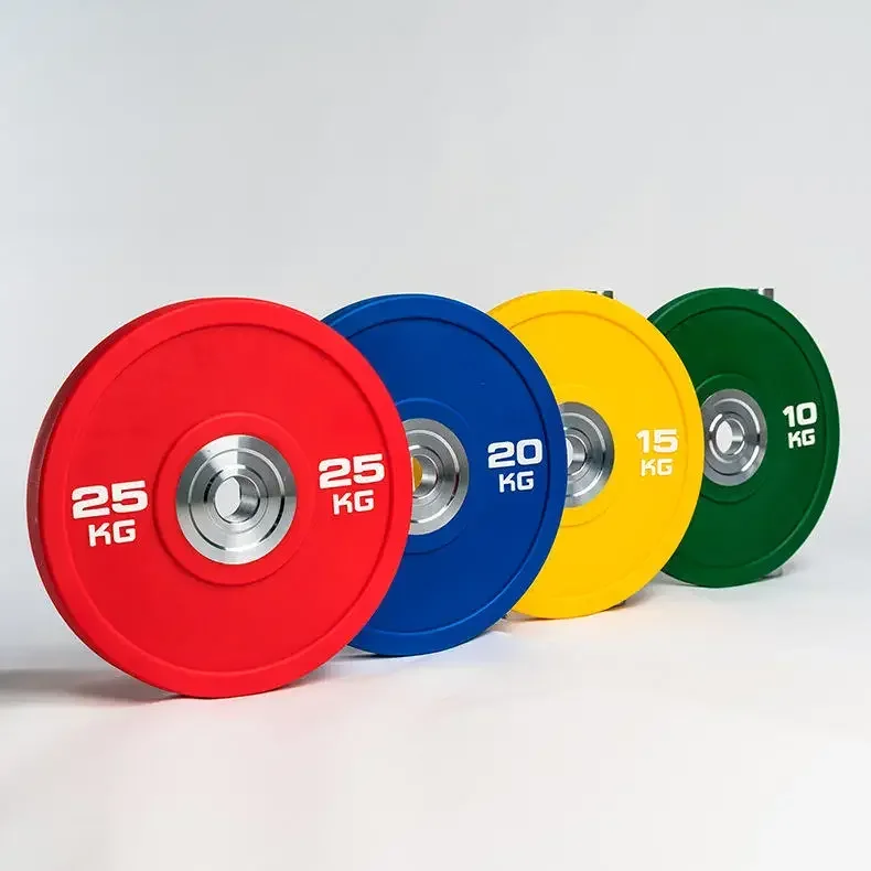 Barbell Set Weight Plates Bar Colorful Rubber Coated Cast Iron Weight Disc Fitness Gym Plate