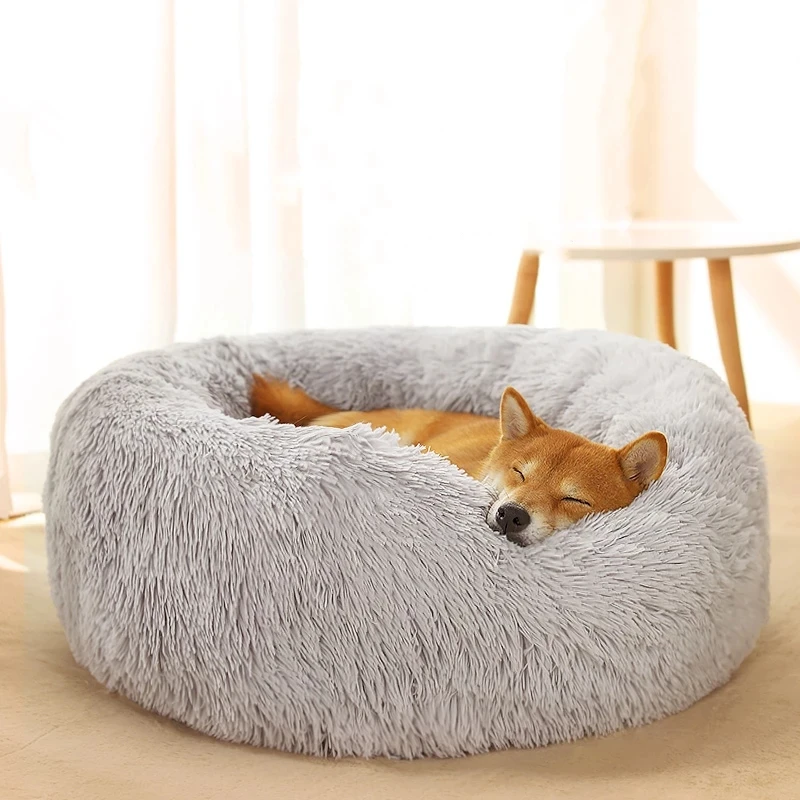 Madden Round Dog Bed Cat Pet Bed Super Soft Long Plush Winter Warm Puppy House Fluffy Pet Sleeping Basket Cuscino Forniture Per Cani