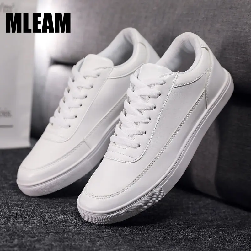 

Men Casual Shoes 2022 New Fashion PU Leather Mens Comfortable Sneakers Lace Up White Shoes Vulcanize Shoes Zapatos De Hombre