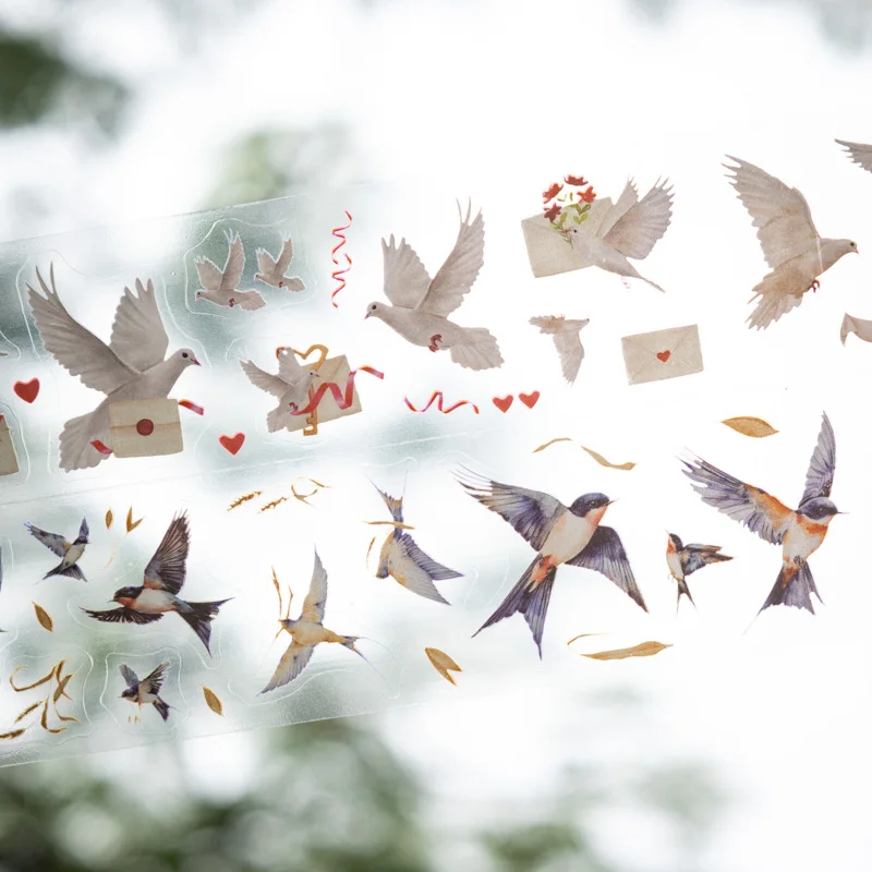 5x200cm Flying Bird Decorative PET Tape Collage Decoration Journal Mobile Laptop Masking Tapes School Stationery Label Sticker 3