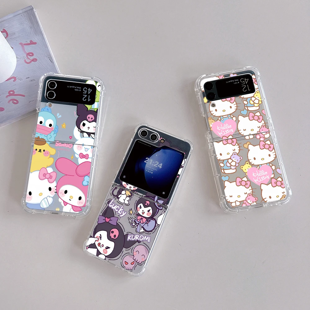 삼성 갤럭시 Z 플립 4 3 5G 용 케이스, 럭셔리 투명 링 버클 브래킷, 투명 충격 방지 보호 하드 커버 액세서리 