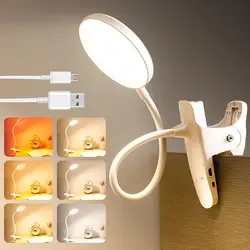 Rechargeable Dimmable Clip - On Reading Light with Stepless Brightness and Eye Protection (White Body)