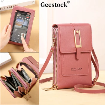 Geestock Soft Leather Women's Bag Touch Screen Mobile Bags Wallets Fashion Women Bags Crossbody Shoulder Strap Handbag Coin Purs 1