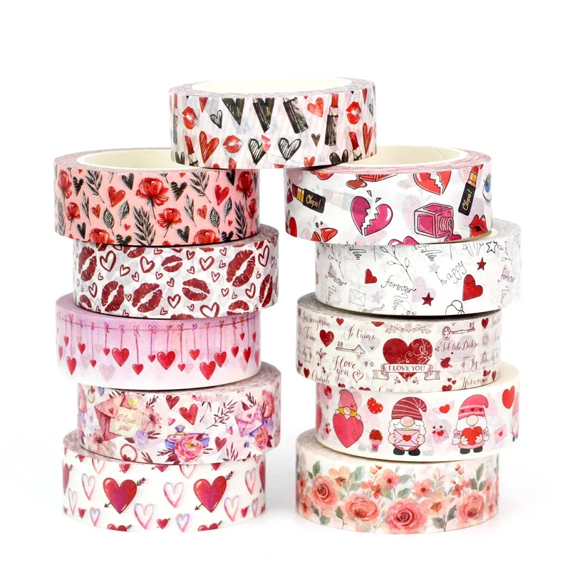 NEW 1PC 10M Decor Cute Flower Hearts and Lips Eco Paper Valentine Washi Tape for Scrapbooking Journaling Masking Tape Stationery 3