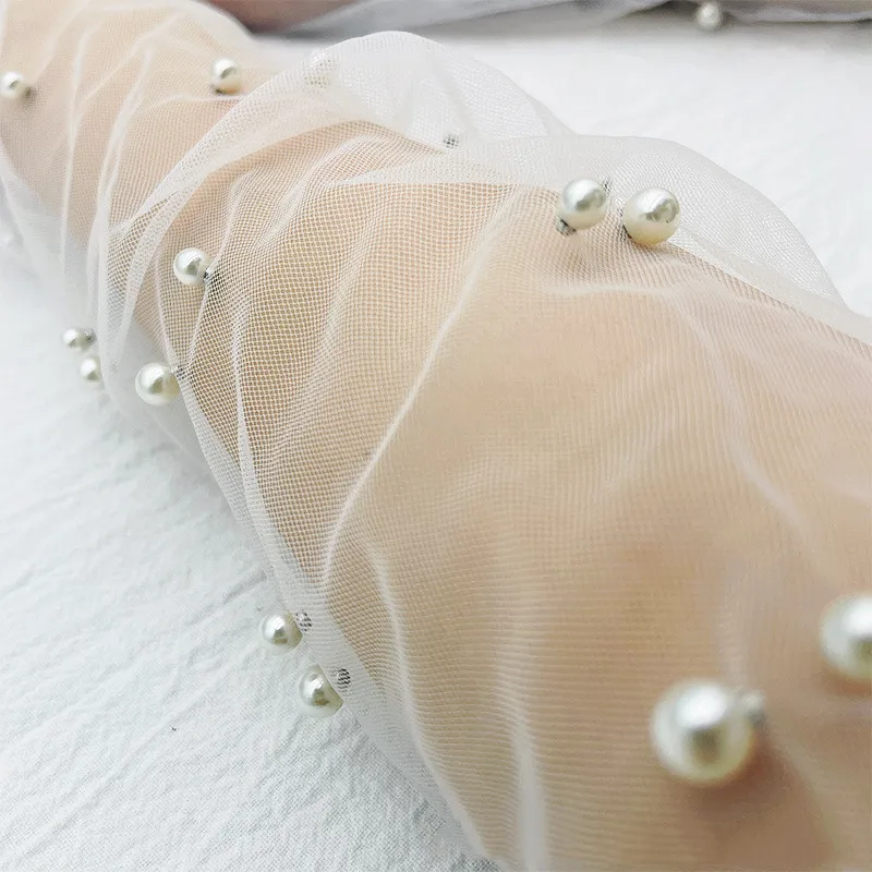 Lace Gloves Extra Long Lace Pearl Chiffon Glove Tulle Summer Mesh Anti-uv Party Wedding Fingerless Marriage Bride Women Vintage Party