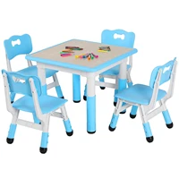 AOOU Kids Table and 4 Chairs Set, Height Adjustable Toddler Study Table Set, Multi-Activity Art Table Graffiti Desktop Age 2-10 6