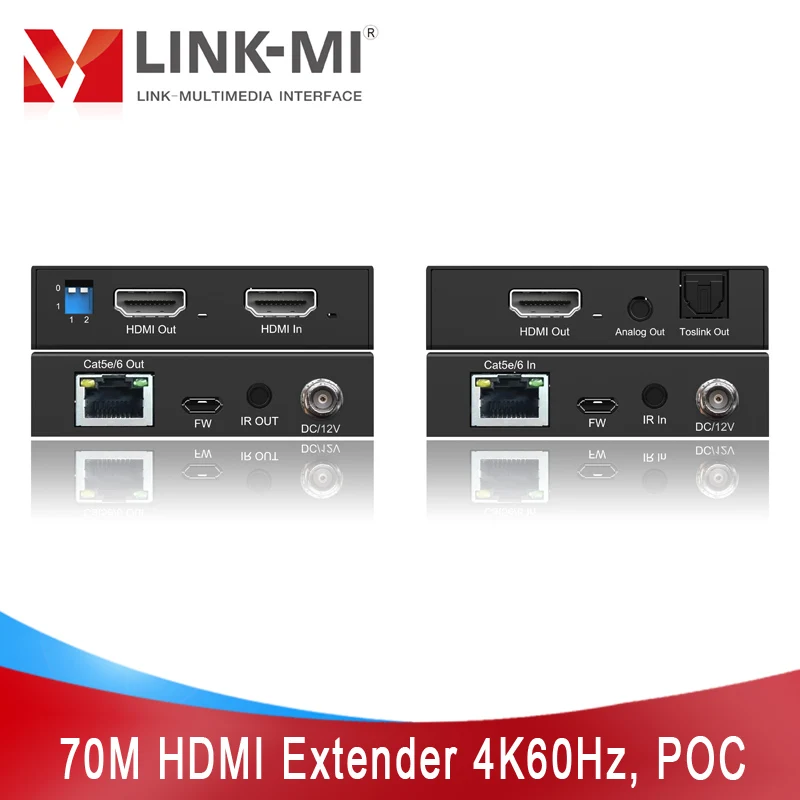 

LINK-MI 90M HDMI Extender 4K@60Hz YUV4:4:4 With Loop Out, IR, Support SPDIF, Analog Audio Extraction, HDR10, POC EDID Long Range