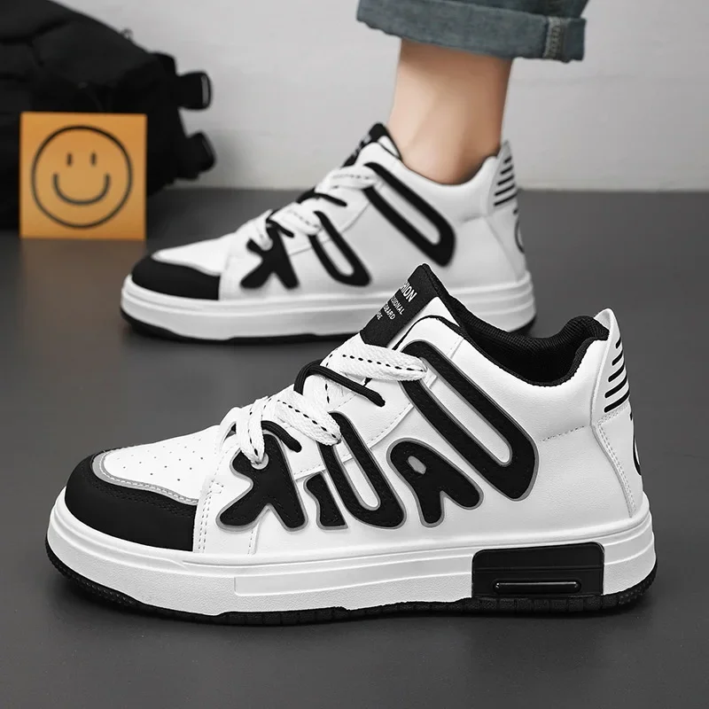 

Autumn Men's Shoes New Breathable High Top Shoes Men's Trendy Versatile Little White Shoes Academy Style Sports and Casual