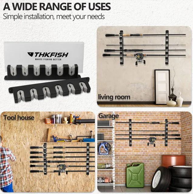 Tools Thkfish Fishing Rod Holder Stand Kit 6 Holes Black Abs Plastic  Wearresistant Durable Horizontal Wallmounted Pole Rack From Zcdsk, $14.18