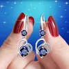 Cute Female Blue Love Heart Dangle Earrings Classic Silver Color Wedding Rainbow Crystal Round Stone Jewelry For Women