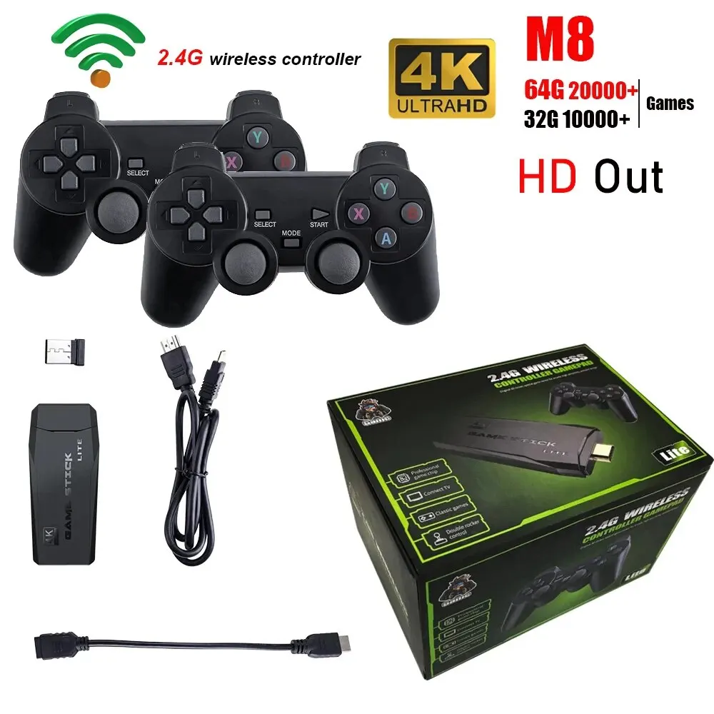 Konsola do gier wideo 2.4G Podwójny kontroler bezprzewodowy Game Stick 4K 20000 Gry 64 32 GB Gry retro dla PS1/GBA Chłopiec Prezent świąteczny