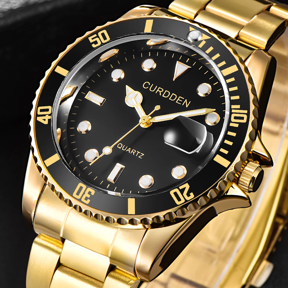 Wholesale 5pcs / lot Original CURDDEN Brand Men Watches Fashion Full Stainless Steel Band Date Quartz Vintage Watch Reloj Hombre