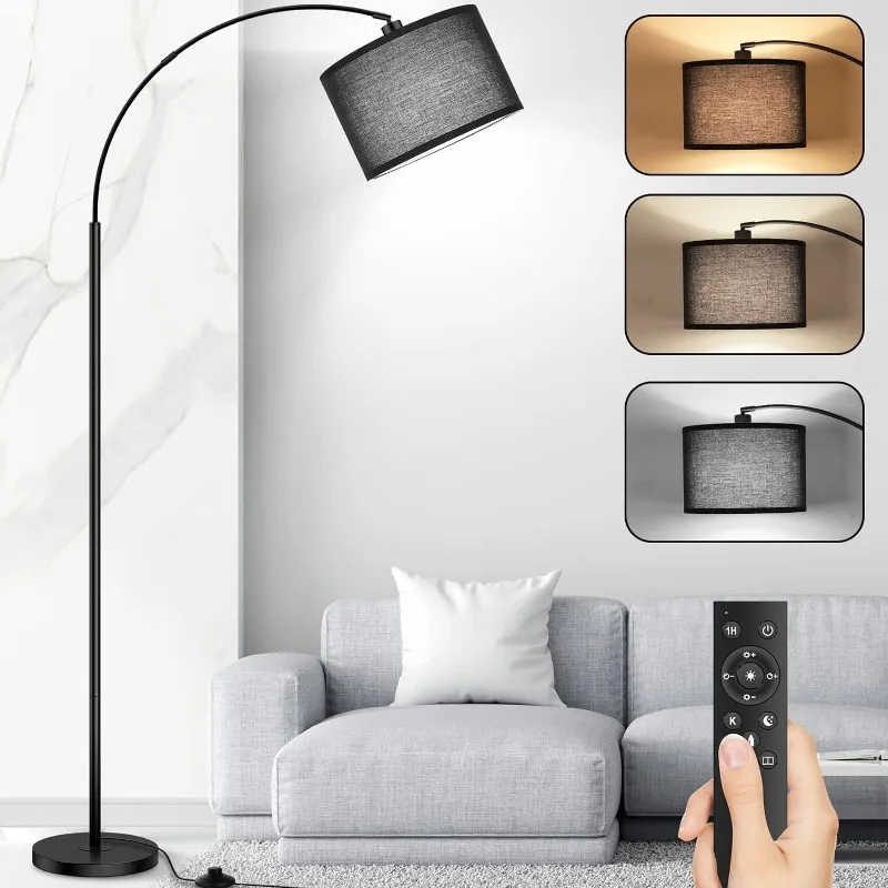Arc Floor Lamps for Living Room, Modern Remote Control Standing Lamp with Stepless Dimmable
